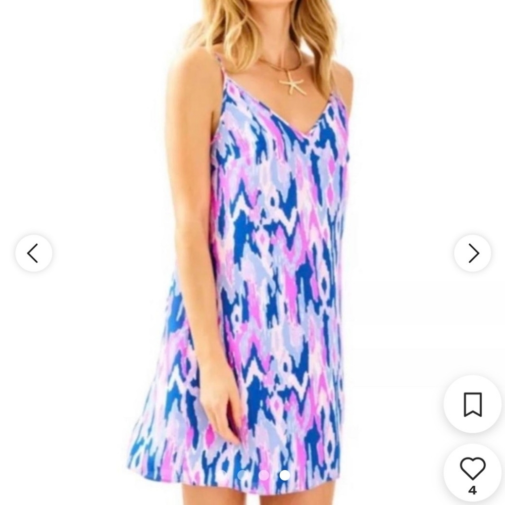 Lilly Pulitzer Pink And Blue 100% Silk Lela Slip Dress (M)